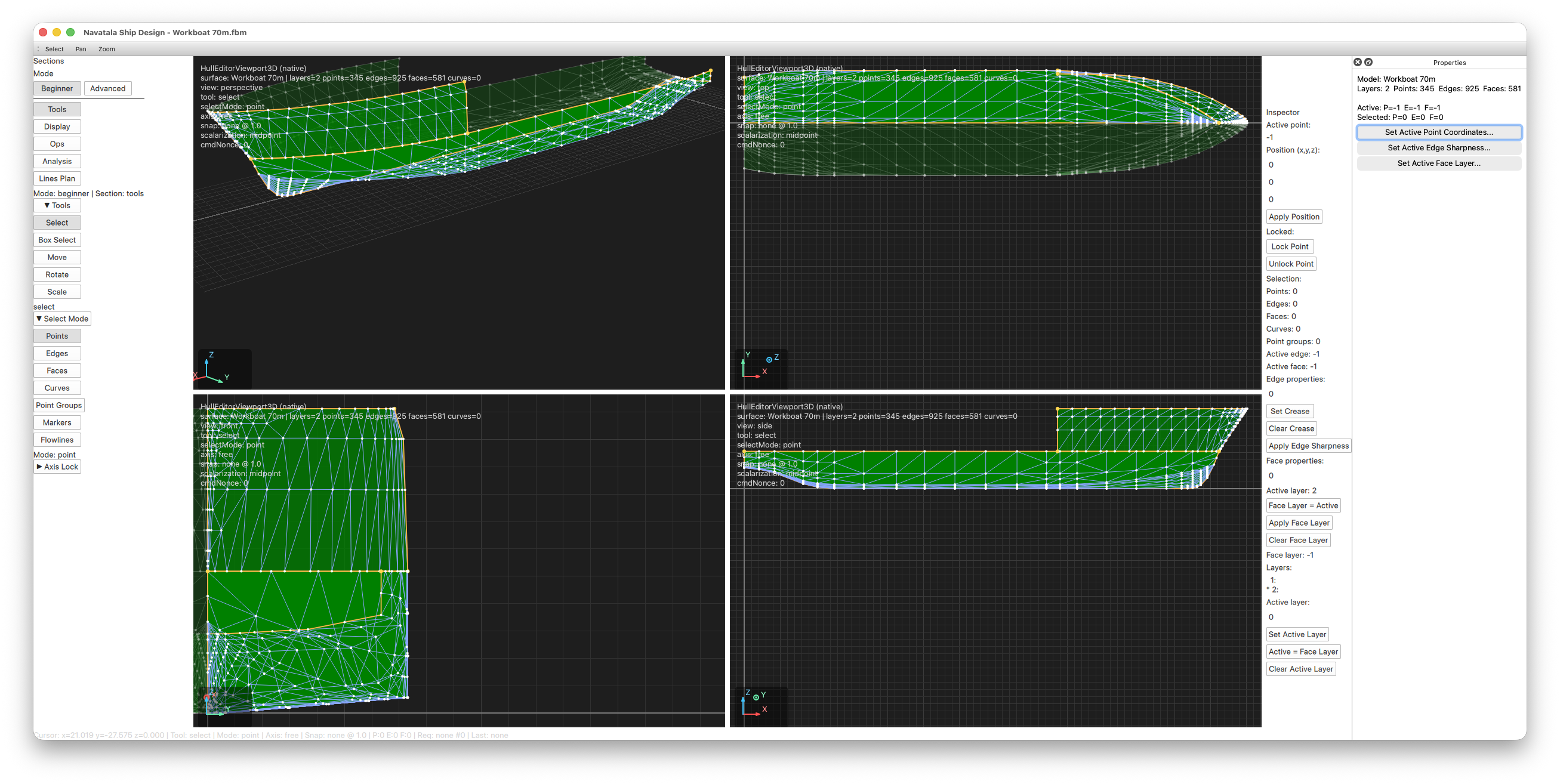 Navatala Ship Design — multi-view hull surface visualization with parametric wireframe rendering